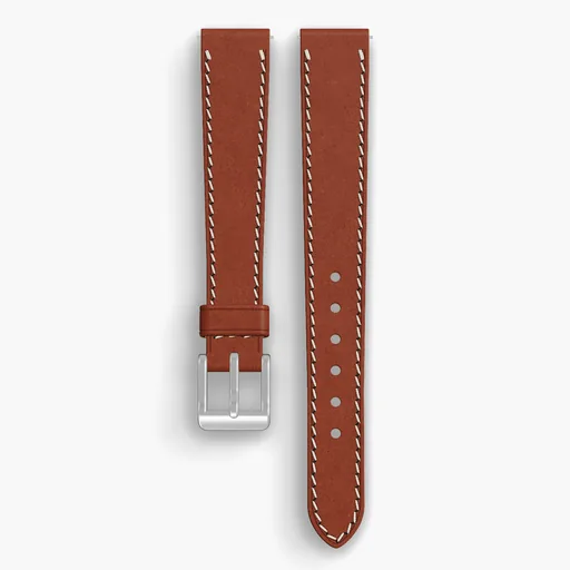 Amaretto Shell Cordovan Unlined Watch Strap - handmade Horween leather, 15/12mm cut, both halves grain side up, with the buckle fitted