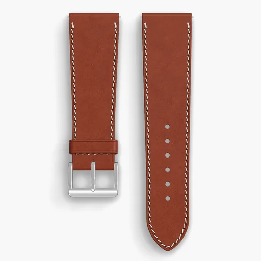 Amaretto Shell Cordovan Unlined Watch Strap - handmade Horween leather, 24/20mm cut, both halves grain side up, with the buckle fitted