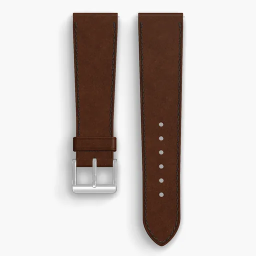 Armagnac Shell Cordovan Unlined Watch Strap - handmade Horween leather, 22/18mm cut, both halves grain side up, with the buckle fitted