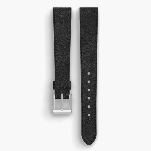 Black Aspen Lined Watch Strap - handmade Horween leather, 15/12mm cut, both halves grain side up, with the buckle fitted
