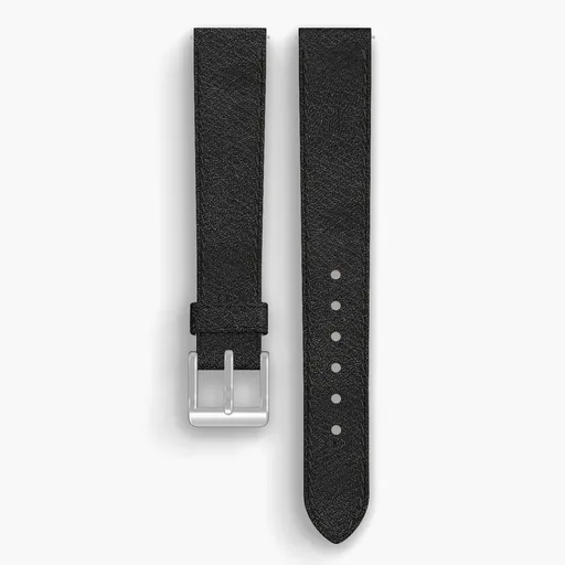 Black Aspen Lined Watch Strap - handmade Horween leather, 16/14mm cut, both halves grain side up, with the buckle fitted
