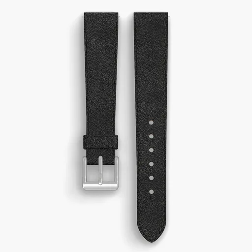 Black Aspen Lined Watch Strap - handmade Horween leather, 17/14mm cut, both halves grain side up, with the buckle fitted