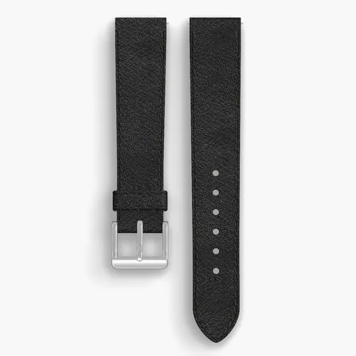 Black Aspen Lined Watch Strap - handmade Horween leather, 18/16mm cut, both halves grain side up, with the buckle fitted