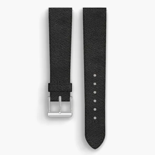 Black Aspen Lined Watch Strap - handmade Horween leather, 19/16mm cut, both halves grain side up, with the buckle fitted