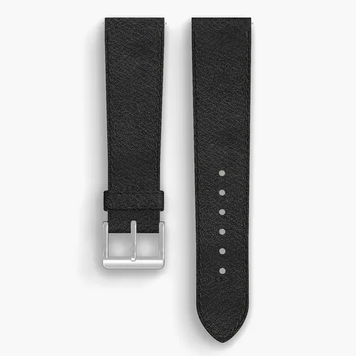 Black Aspen Lined Watch Strap - handmade Horween leather, 21/18mm cut, both halves grain side up, with the buckle fitted