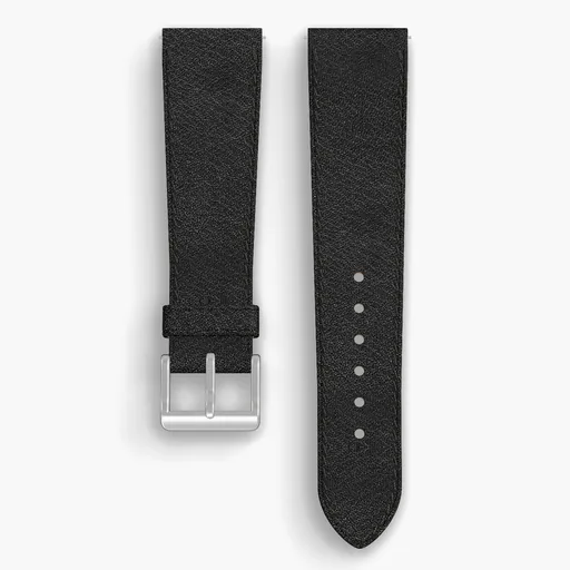 Black Aspen Lined Watch Strap - handmade Horween leather, 22/18mm cut, both halves grain side up, with the buckle fitted