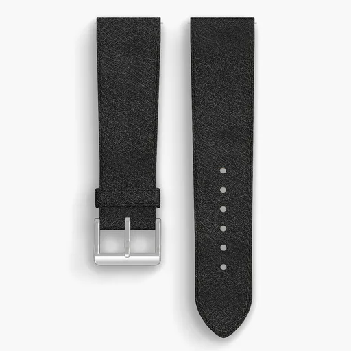 Black Aspen Lined Watch Strap - handmade Horween leather, 23/20mm cut, both halves grain side up, with the buckle fitted