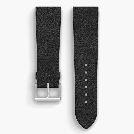 Black Aspen Lined Watch Strap - handmade Horween leather, 24/20mm cut, both halves grain side up, with the buckle fitted