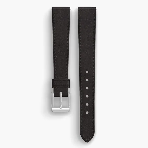 Black Chromexcel Lined Watch Strap - handmade Horween leather, 15/12mm cut, both halves grain side up, with the buckle fitted