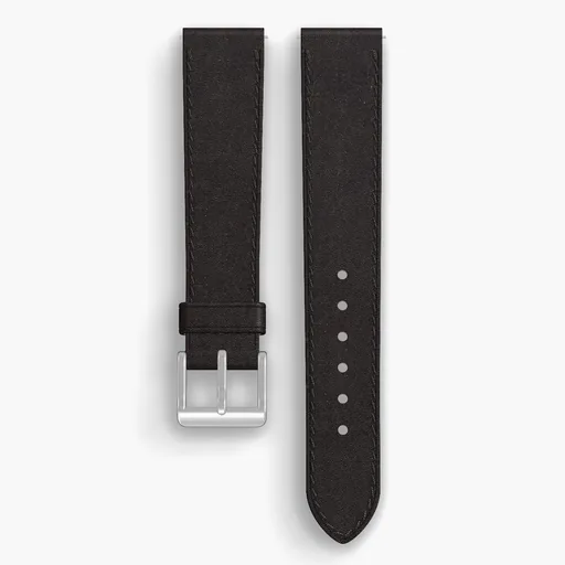 Black Chromexcel Lined Watch Strap - handmade Horween leather, 18/16mm cut, both halves grain side up, with the buckle fitted