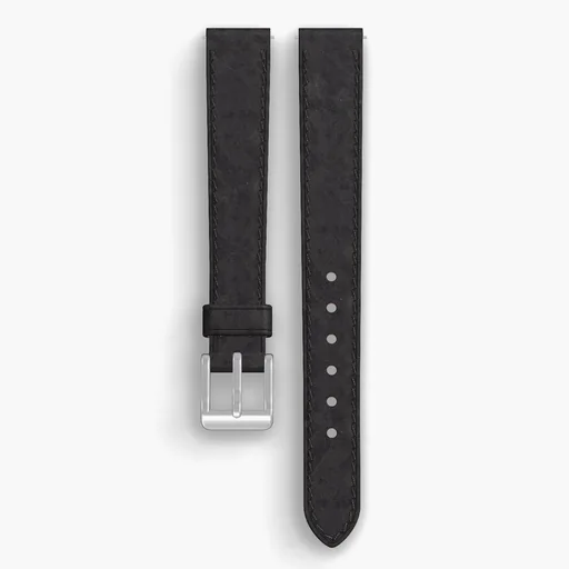 Black Derby Lined Watch Strap - handmade Horween leather, 14/12mm cut, both halves grain side up, with the buckle fitted
