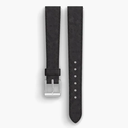 Black Derby Lined Watch Strap - handmade Horween leather, 15/12mm cut, both halves grain side up, with the buckle fitted