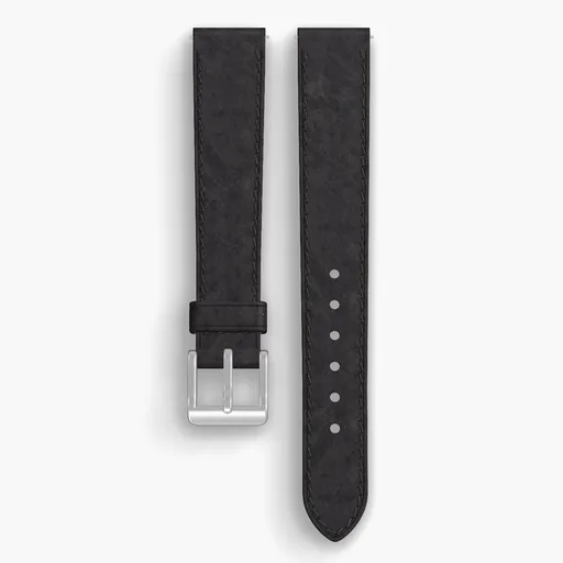 Black Derby Lined Watch Strap - handmade Horween leather, 16/14mm cut, both halves grain side up, with the buckle fitted
