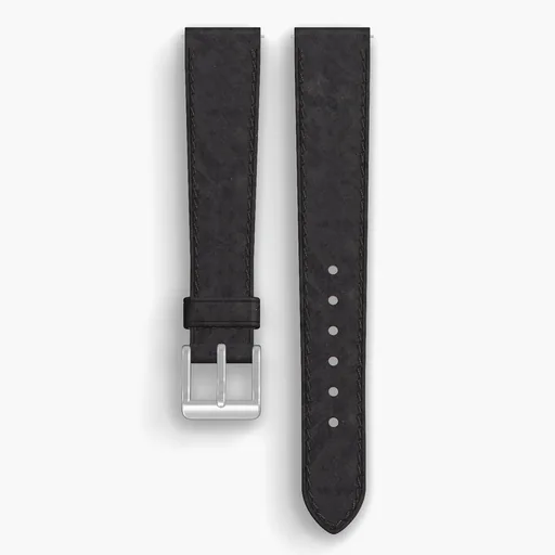Black Derby Lined Watch Strap - handmade Horween leather, 17/14mm cut, both halves grain side up, with the buckle fitted