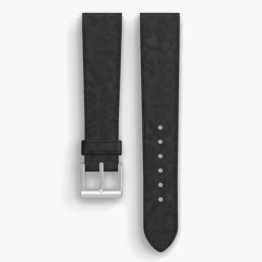 Black Derby Lined Watch Strap - handmade Horween leather, 19/16mm cut, both halves grain side up, with the buckle fitted