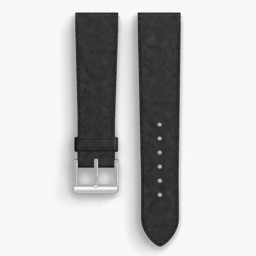 Black Derby Lined Watch Strap - handmade Horween leather, 21/18mm cut, both halves grain side up, with the buckle fitted