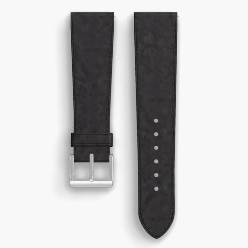 Black Derby Lined Watch Strap - handmade Horween leather, 22/18mm cut, both halves grain side up, with the buckle fitted