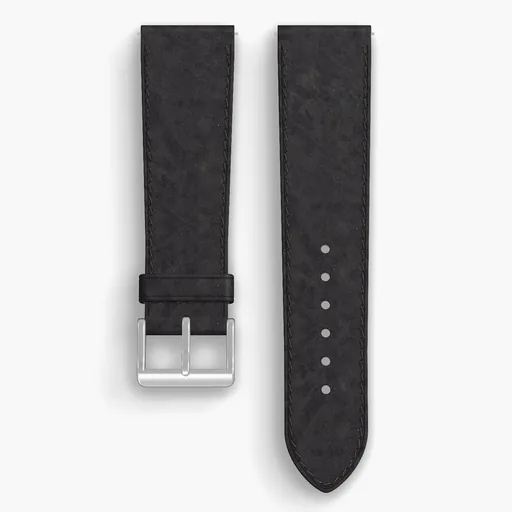 Black Derby Lined Watch Strap - handmade Horween leather, 23/20mm cut, both halves grain side up, with the buckle fitted