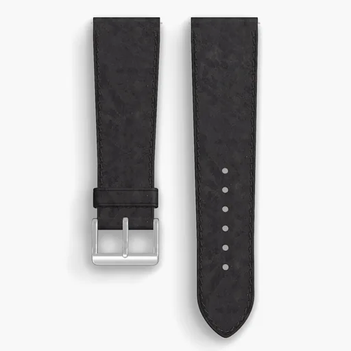 Black Derby Lined Watch Strap - handmade Horween leather, 24/20mm cut, both halves grain side up, with the buckle fitted