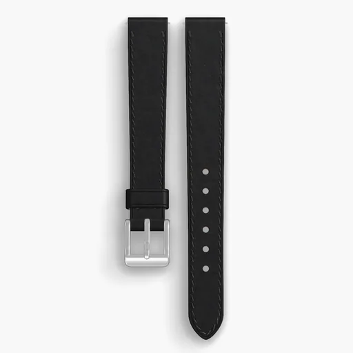 Black Dublin Lined Watch Strap - handmade Horween leather, 14/12mm cut, both halves grain side up, with the buckle fitted