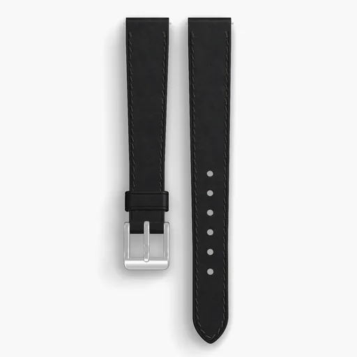 Black Dublin Lined Watch Strap - handmade Horween leather, 15/12mm cut, both halves grain side up, with the buckle fitted