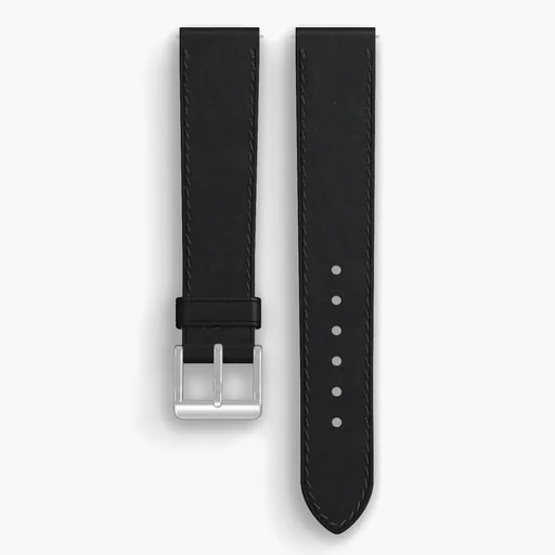 Black Dublin Lined Watch Strap - handmade Horween leather, 18/16mm cut, both halves grain side up, with the buckle fitted