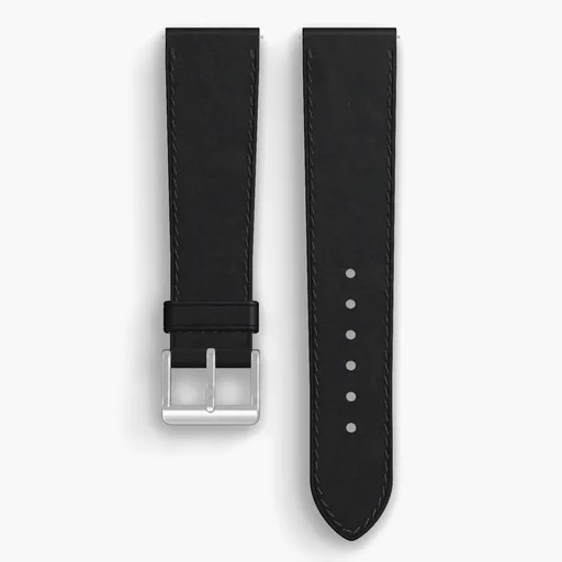 Black Dublin Lined Watch Strap - handmade Horween leather, 21/18mm cut, both halves grain side up, with the buckle fitted