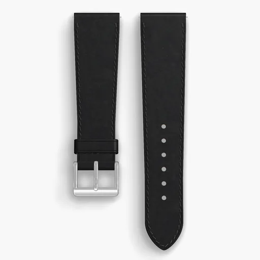 Black Dublin Lined Watch Strap - handmade Horween leather, 22/18mm cut, both halves grain side up, with the buckle fitted