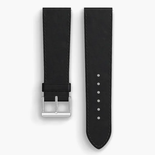 Black Dublin Lined Watch Strap - handmade Horween leather, 23/20mm cut, both halves grain side up, with the buckle fitted