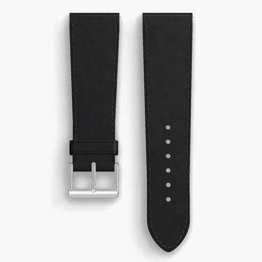 Black Dublin Lined Watch Strap - handmade Horween leather, 24/20mm cut, both halves grain side up, with the buckle fitted