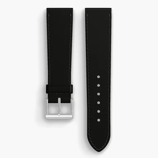 Black Shell Cordovan Unlined Watch Strap - handmade Horween leather, 21/18mm cut, both halves grain side up, with the buckle fitted