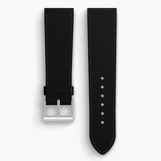 Black Shell Cordovan Unlined Watch Strap - handmade Horween leather, 23/20mm cut, both halves grain side up, with the buckle fitted