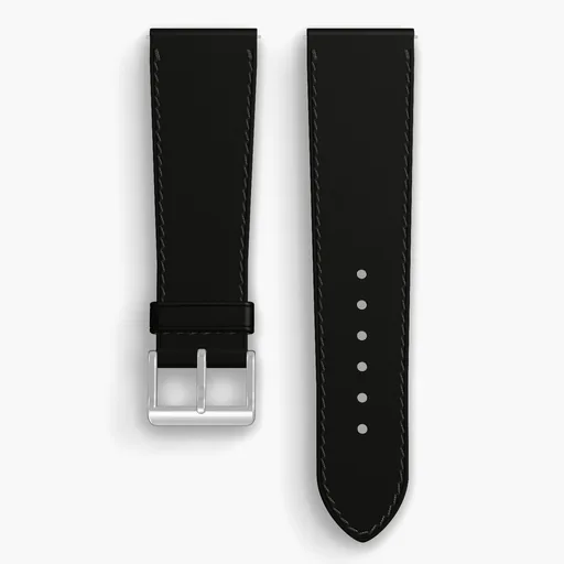 Black Shell Cordovan Unlined Watch Strap - handmade Horween leather, 24/20mm cut, both halves grain side up, with the buckle fitted