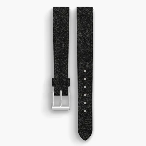 Black Waxed Flesh Lined Watch Strap - handmade Horween leather, 14/12mm cut, both halves grain side up, with the buckle fitted