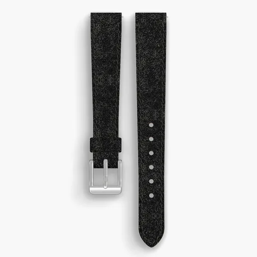 Black Waxed Flesh Lined Watch Strap - handmade Horween leather, 15/12mm cut, both halves grain side up, with the buckle fitted