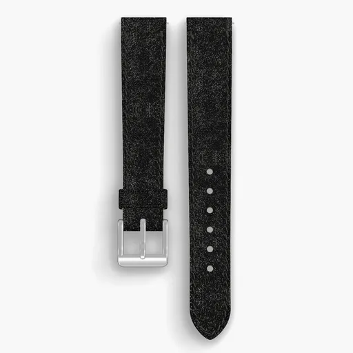 Black Waxed Flesh Lined Watch Strap - handmade Horween leather, 16/14mm cut, both halves grain side up, with the buckle fitted