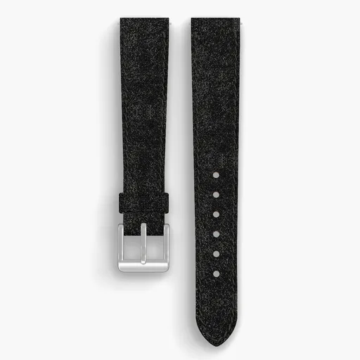Black Waxed Flesh Lined Watch Strap - handmade Horween leather, 17/14mm cut, both halves grain side up, with the buckle fitted