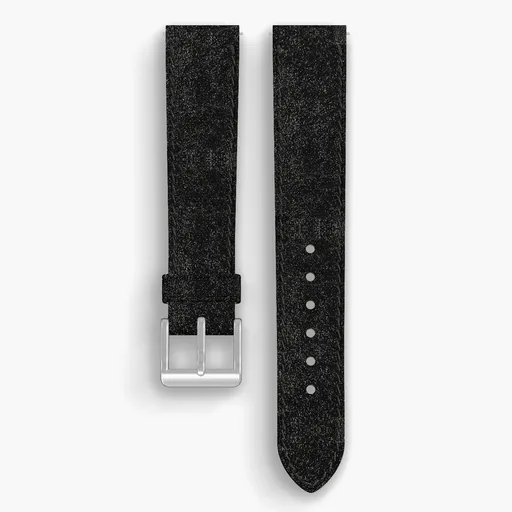 Black Waxed Flesh Lined Watch Strap - handmade Horween leather, 18/16mm cut, both halves grain side up, with the buckle fitted