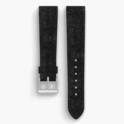 Black Waxed Flesh Lined Watch Strap - handmade Horween leather, 19/16mm cut, both halves grain side up, with the buckle fitted