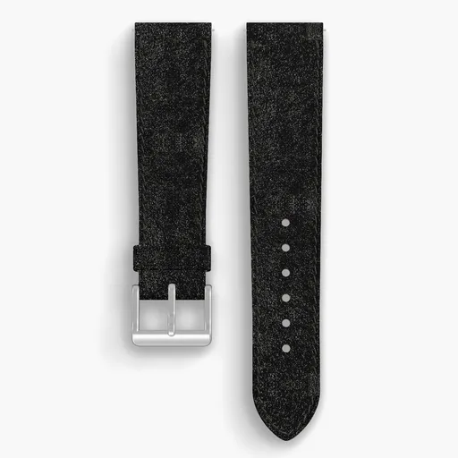 Black Waxed Flesh Lined Watch Strap - handmade Horween leather, 21/18mm cut, both halves grain side up, with the buckle fitted
