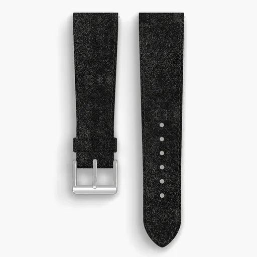 Black Waxed Flesh Lined Watch Strap - handmade Horween leather, 22/18mm cut, both halves grain side up, with the buckle fitted