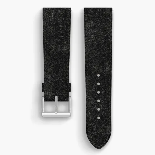 Black Waxed Flesh Lined Watch Strap - handmade Horween leather, 23/20mm cut, both halves grain side up, with the buckle fitted