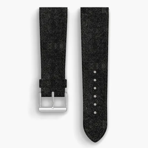 Black Waxed Flesh Lined Watch Strap - handmade Horween leather, 24/20mm cut, both halves grain side up, with the buckle fitted
