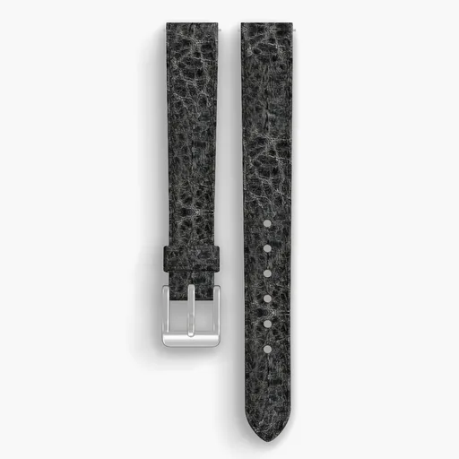 Black Yellowstone Lined Watch Strap - handmade Horween leather, 14/12mm cut, both halves grain side up, with the buckle fitted