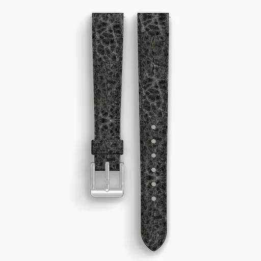 Black Yellowstone Lined Watch Strap - handmade Horween leather, 15/12mm cut, both halves grain side up, with the buckle fitted
