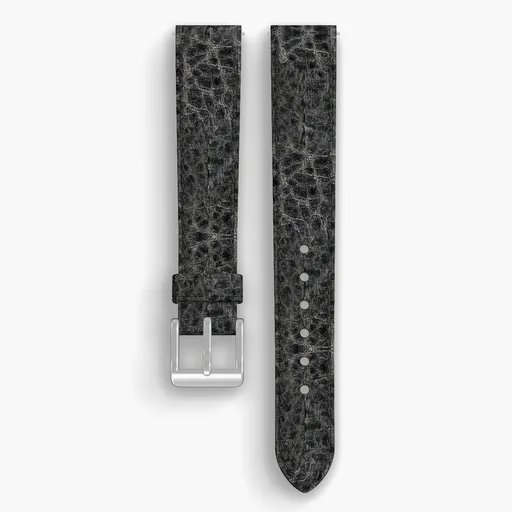 Black Yellowstone Lined Watch Strap - handmade Horween leather, 16/14mm cut, both halves grain side up, with the buckle fitted