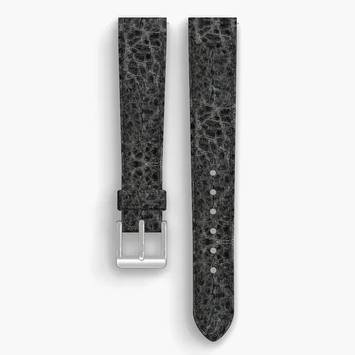 Black Yellowstone Lined Watch Strap - handmade Horween leather, 17/14mm cut, both halves grain side up, with the buckle fitted