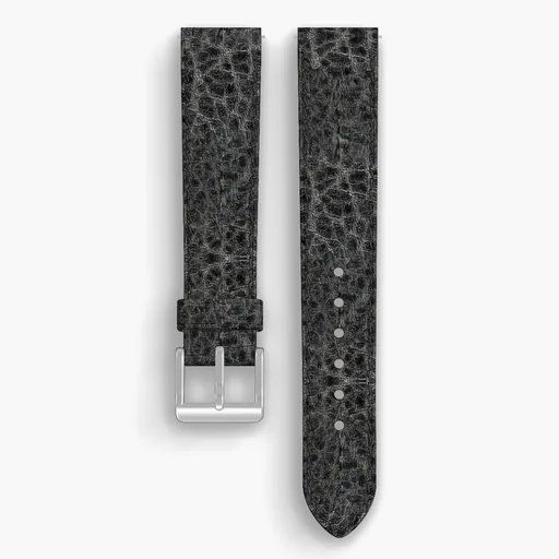 Black Yellowstone Lined Watch Strap - handmade Horween leather, 18/16mm cut, both halves grain side up, with the buckle fitted