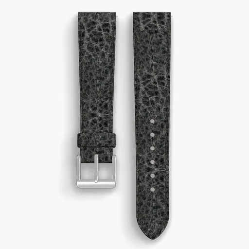 Black Yellowstone Lined Watch Strap - handmade Horween leather, 19/16mm cut, both halves grain side up, with the buckle fitted