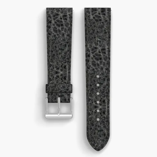 Black Yellowstone Lined Watch Strap - handmade Horween leather, 21/18mm cut, both halves grain side up, with the buckle fitted